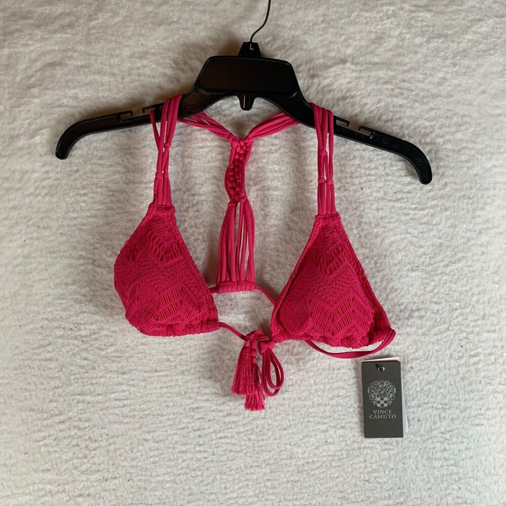 Vince Camuto Women's Crochet Lace Tie Front Triangle Bikini Top Size S NWT 9916